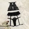 Set di reggiseni Lenceria Sex Shop Donna Sexy Lingerie Reggiseno di pizzo Perizoma cavo Giarrettiera Sleepwear Set nero S-XL Lengerie Femenina