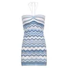 Vintage Wave Striped Y2K Knitted Mini Dresses Aesthetic Cute Bodycon Halter DrSummer Korean Cute Outfits Sexy Cuteandpsycho X0529