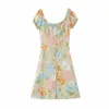 Fleur Prin Boho Robe d'été pour femmes Vintage Floral Mini Robe à manches courtes Casual Bouton Up Robe de plage Robes 210415