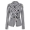 Vintage Indie Blazer a rayas traje de mujer de manga larga traje de doble botonadura 2021 mujer conmuta chaqueta casual blazer talla grande abrigo x0721