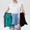 Summer Korean Fashion O-Neck Mens Tank Topy 100% Bawełna Miękkie Luźne Oversize Bez Rękawów Black Black Lake Green 210528