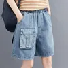 Wijde Pijpen Losse Denim Shorts Vrouwen 2021 Zomer Bermuda Hoge Elastische Taille Grote Zakken Dame Korte Jeans Feminina Vrouwen