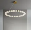 Lâmpada de luxo lâmpada pérola anel de colar de acrílico bola de cobre LED teto lustre lustre luminoso lâmpada de lâmpada do quarto