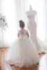 Cute White Lace Little Kids Flower Girl Dresses Princess Jewel Neck Tulle Applique Puffy Floral Formal Wears Party Communion Pageant Gowns Sweep Train With Bow