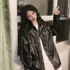 日本のカジュアルな女性の緩い革のモトジャケットの上着韓国のハイストリートコートシックストリートウェア長袖ブラックレザートップ210916