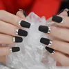 Faux ongles moyen long mat classique adulte faux français noir carré argent pré-conçu ongles à la mode presse sur Prud22