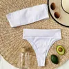 Ingaga High Waist Bikinis Bandeau Baddräkter Badkläder Kvinnor Svart Strapless Biquini Skär Baddräkt Beachwear 210702