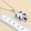 Earrings Necklace Royal Blue Stones Silver Color Jewelry Sets For Women Wedding Bracelet Ring Birthday Gift7247094