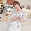 19 Koreansk Casual Short Sleeve Dot V-Neck Kvinnor Blus Sommar Kontor Vit Slim Elegant Söt Värderbar Kvinnlig Skjorta 4933 50 210417