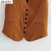 Women V Neck Solid Color Slim Linen Vest Jacket Ladies Retro Sleeveless Single Breasted Casual WaistCoat Chic Tops CT706 210420