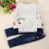 Automne longues filles vêtements ensembles sweats floraux + Jean costume enfants T-Shirt pantalon belle Top qualité bébé fille Jersey 210413