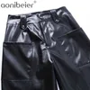 Faux Leather Spodnie Spodni Kobiety Kieszenie Stożkowe Cargo Jesień Casual Streetwear Kobieta Klub Vintage Pantalones 210604