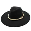 Yian Black White Wool Big Wide Brim Hats Simple Top Hat Panama Feel Fedoras Hat For Men Women Trilby Bowler Jazz Cap