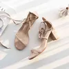 Summer Women Sandals 6.5CM Square High Heel Open Toe Narrow Band Lace-Up Ankle Strap Sexy Elegant Casual Beach Sandals 210520