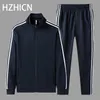 Mäns uppsättningar Polyester Sweatshirt Sportande bomullsgymnastik Springjacka + Byxor Casual Mäns TrackSuits Sportkläder Fitness Ropa Hombre 211103