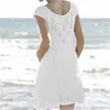 Seksowna plaża Cover Up Crochet White Vintage Swimwear Sukienka Damska Tuniki Damskie Nosić Saida De Praia # Q301 210420