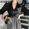 Korean Chic Temperament Chic Single-breasted Heavy Patchwork Three-dimensional Plus Size Black Lapel Tassel Dress with Belt 210610