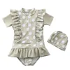 Bebek Kız Mayo Pembe Çiçek Tek Parça Çocuk Kız Mayo Güneş Kremi For1-6 Yıl Çocuk Yüzme Suit Beachwear Fırfır 210417