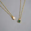 collier collierSavi Internet rouge blogueur a le même vieux collier pendentif carré en laiton plaqué or Malachite coquille mère8877640