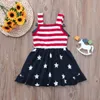 4 juli toddler baby flicka klänning amerikanska flaggan stjärnor randig swing sundress Q0716