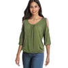 Nice-forever casual koude schouder met o halslijn effen kleur t-shirts vrouwen lente tees tops T045 210419