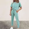 Two piece suit Summer Casual Home Suit Female O-Neck Vintage Elastic Waist women two piece outfits womens sweatsuit 210514