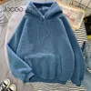 Höst vinter tjock varm hoodies coat kvinnlig söt hooded hajuku lös fickpullover kvinna flece flannel sweatshirt 210428