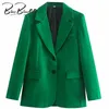 BlingBlingee Sping Autumn Fashion Single Breasted Long Sleeve Women Suit Jacket Office Lady Casual Blazers Female Green Coats 211019