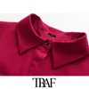 TRAF Women Chic Fashion With Belt Button-up Midi Shirt Dress Vintage Long Sleeve Side Slit Female Dresses Mujer 210415