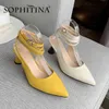SOPHITINA Mature Pumps Women Ankle Buckle Strap Slingbacks Shallow High Quality Cow Leather Solid Shoes Strange Heel Pumps PO477 210513
