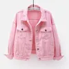 Damesjassen plus maat denim jas lente herfst korte jas roze jean casual tops paars geel wit losse bovenkleding