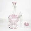 Bongs en verre conduites d'eau conduites d'eau plates-formes pétrolières Dab Rig narguilé avec 14mm forme de coeur rose bols à herbes sèches accessoire de tabac récupérateur de cendres