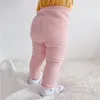 2 adet Set Katı Bebek Yüksek Bel Pantolon Pamuk Bebek Kız Tayt Erkek Bebek Bahar Casual Çocuklar için Moda Pantolonlar Uzun Pantolon 211028
