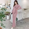 Rosa Jumpsuit Ladies Korea Långärmad Double-breasted Wide Ben Playsuits Casual Work Wear Rompers for Women 210602