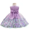 Baby Dresses Girl Birthday Party Newborn Baby Baptism Dress Toddlers Summer Girl Princess 3D Flower Pink Yellow Purple Dress Q0716