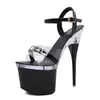 Pantofole 18 cm tacchi altissimi strass sexy piattaforma impermeabile trasparente parola fibbia scarpe da donna sandalo Y7P7