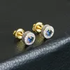 Stud Hip Hop 5a + Rood Blue Stone Bling Out Oarring Round S925 Sterling Sliver voor Vrouwen Mannen Sieraden Meisjes