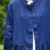 Johnature Pamuk Keten Uzun Kollu Standı Cepler Moda Hırka Elbise Sonbahar Basit Rahat 2 Renk Kadın Elbiseler 210521