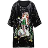 Women Black Green Gold Blue Silver T-shirt O Neck Short Sleeve Sequined Cartoon Mermaid Letter Loose Top Summer B0777 210514