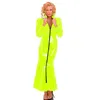 Robes décontractées 23 couleurs sirène robe longue robe femmes gothique rond couloir humide PVC fermeture à glissière avant Vestine Vintage Sleeve Hoeve Clubwear