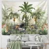 Palm Tree Tapestry Wall Hanging Tropical Leaves Flowers Pattern Beach Wall Tapestry Animal Backdrop Wall Cloth Carpet Tapestries 210609