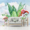 Wallpapers Aangepaste Muurschildering Moderne Handgeschilderde Tropische planten Flamingo Home Decor 3D PO Muurdocument Slaapkamer Zelfklevend