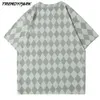 Men's T-shirt Summer Short Sleeve Diamond Argyle Hip Hop Oversize Cotton Casual Harajuku Streetwear Top Tee Clothing 210601