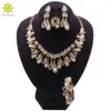 New Arrival Dubai Moda Złoty Kolor Zestawy Biżuterii Dla Kobiet Kryształ Naszyjnik Kolczyki Bransoletka Pierścień Wedding Party Jewelry Set H1022