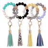 Tassels Träpärla Keychain Silikonpärlor Armband Party Favor Läder Key Ring Matkvalitet Silicon Wrist Keychains Pendant Dhj55