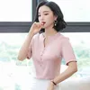 Koreaanse zijde vrouwen blouses shirt v-hals vrouw satijnen effen tops plus size blusas femininas elegante 210427