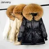 Janveny Inverno Donna Parka 90% Piumino d'anatra bianco Grande collo di pelliccia di procione con cappuccio Cappotto di piume da donna caldo Outwear 210913