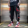 Men Hip Cargo Pants Streetwear Harajuku Joggers Sweatpants Tactical Pants Camouflage Pockets Buckle Ribbon Track Trousers 210527