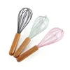 new Wooden Handle Egg Beater Whisk Manual Silicone Cream Butter Eggs Tool Dough Mixer Kitchen Baking Tools EWF5924