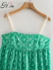 HSA Avrupa Moda Kadınlar Yaz Uzun Maxi Vestidos Basamaklı Ruffles Pileli Parti Robe Yeşil Çiçek Plaj Tatil Elbise 210716